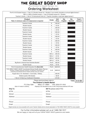 Download Ordering Worksheet PDF